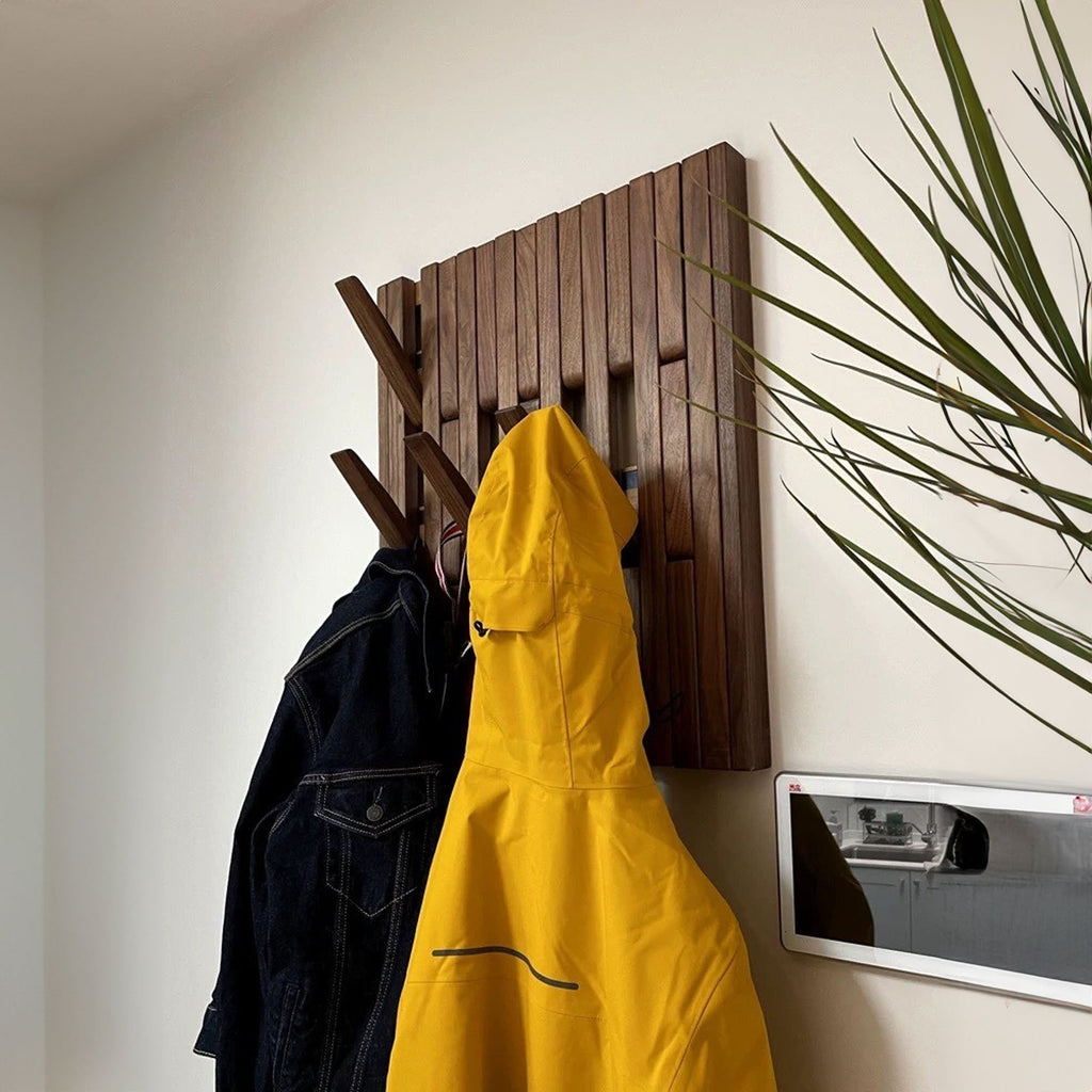 Piano Coat Rack, Wall Mount Oak and Walnut Coat Hooks for Hallway