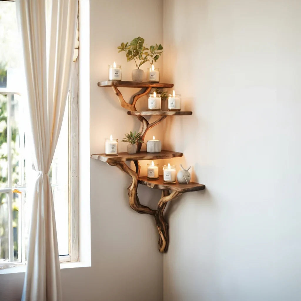 Solid Wood Floating Corner Shelf