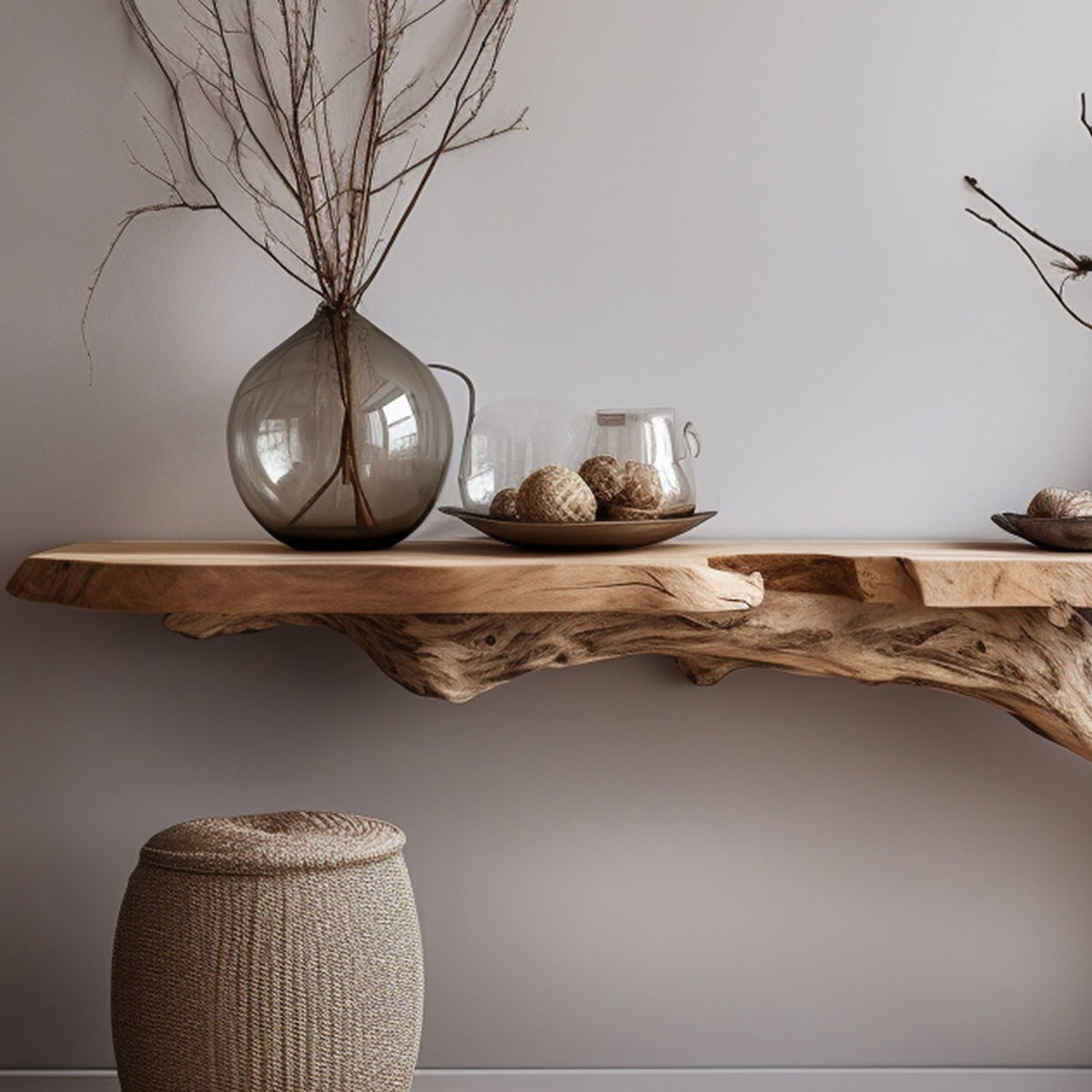 Live Edge Floating Side Table, Rustic Wall-Mounted Wood Console