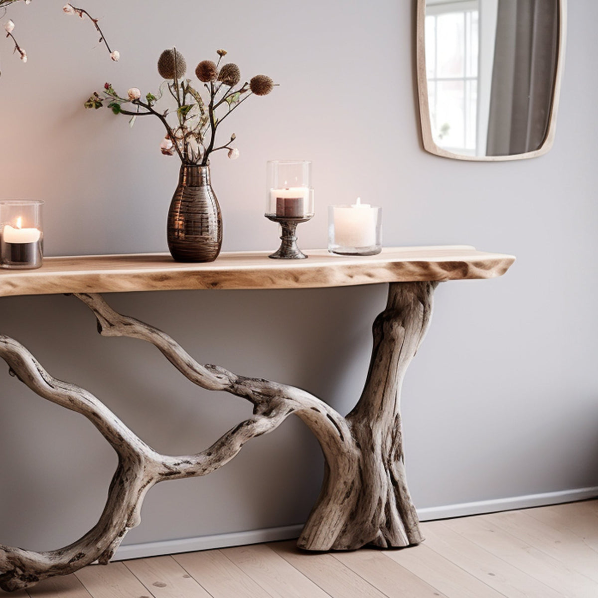 Live Edge Console Table, Floating Style Rustic Modern Side Table