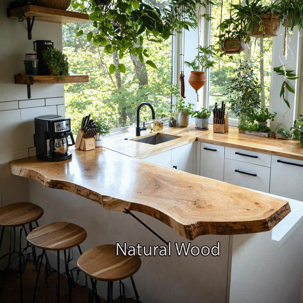 Farmhouse Wooden Kitchen Countertop For Naturally Inspired Kitchen Setup