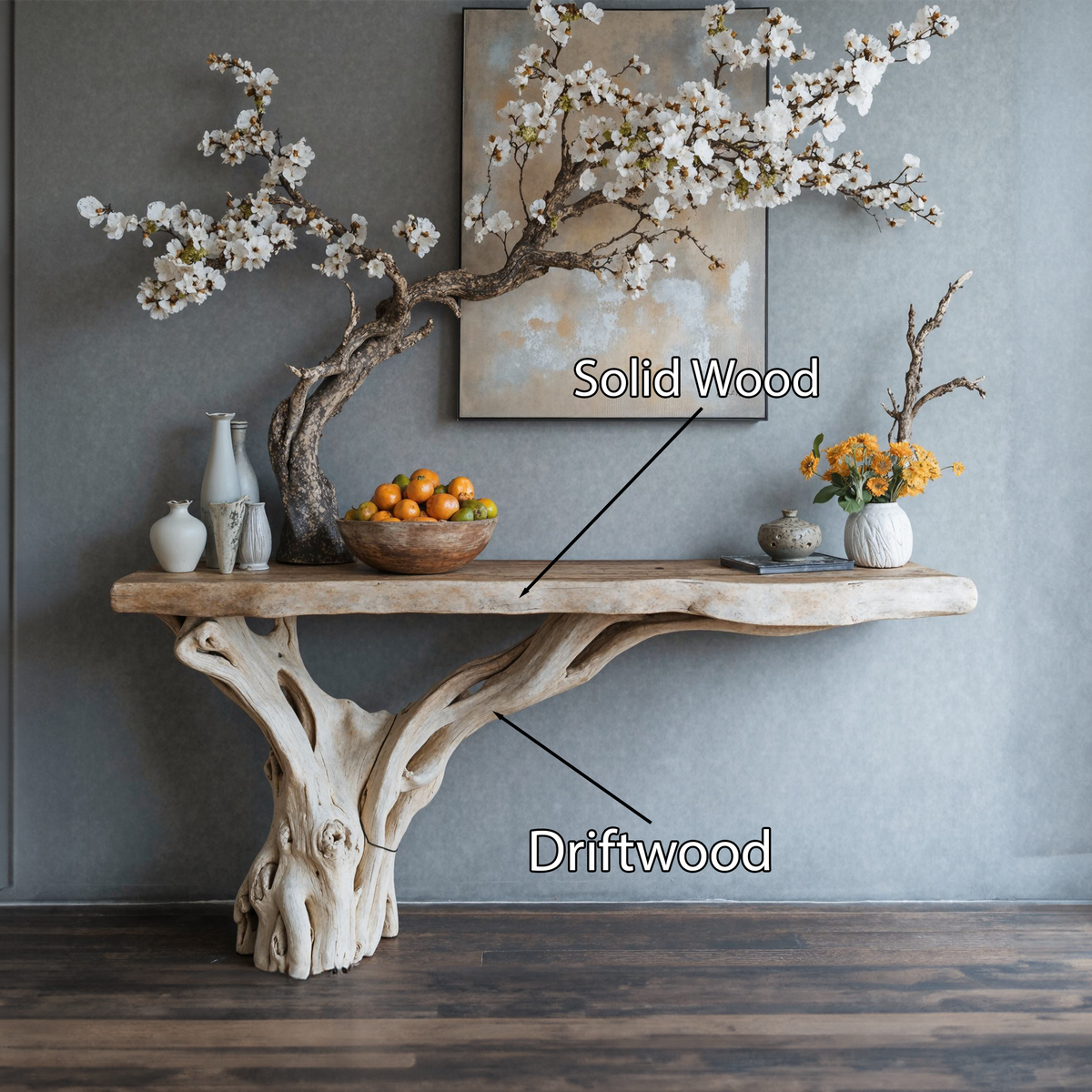 Floating Edge Console Table Handcraft Table Decor