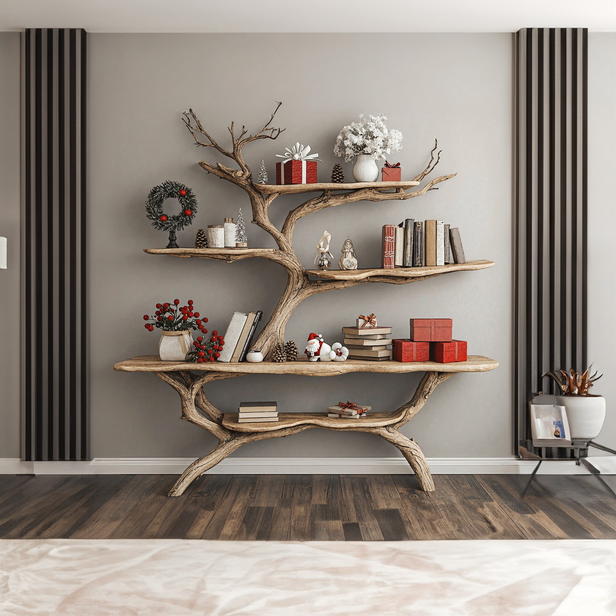 Custom Console Table With Driftwood Bookcase Tree Bookshelf