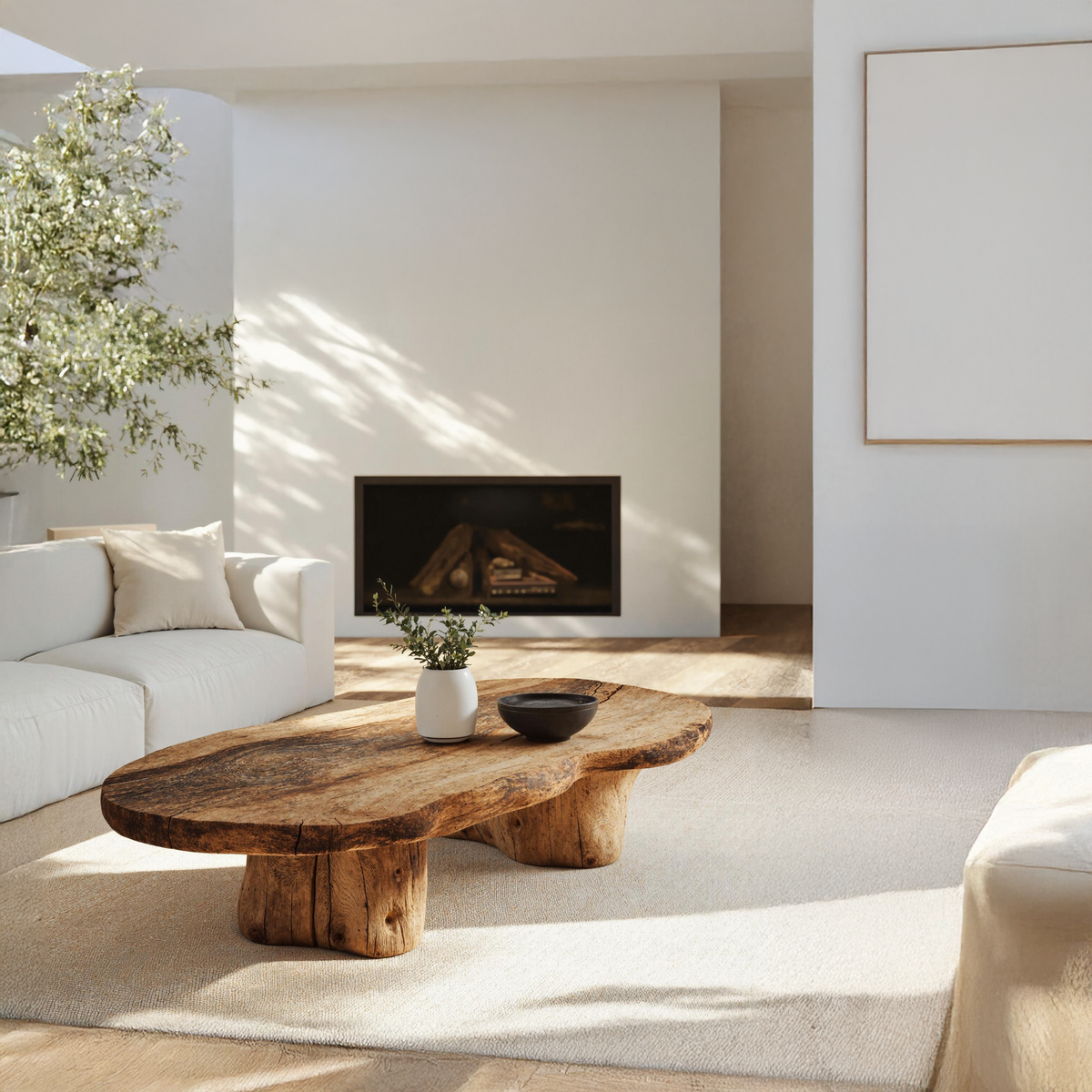 Vintage Wood Coffee Table, Low Rustic Centerpiece for Cozy Rooms