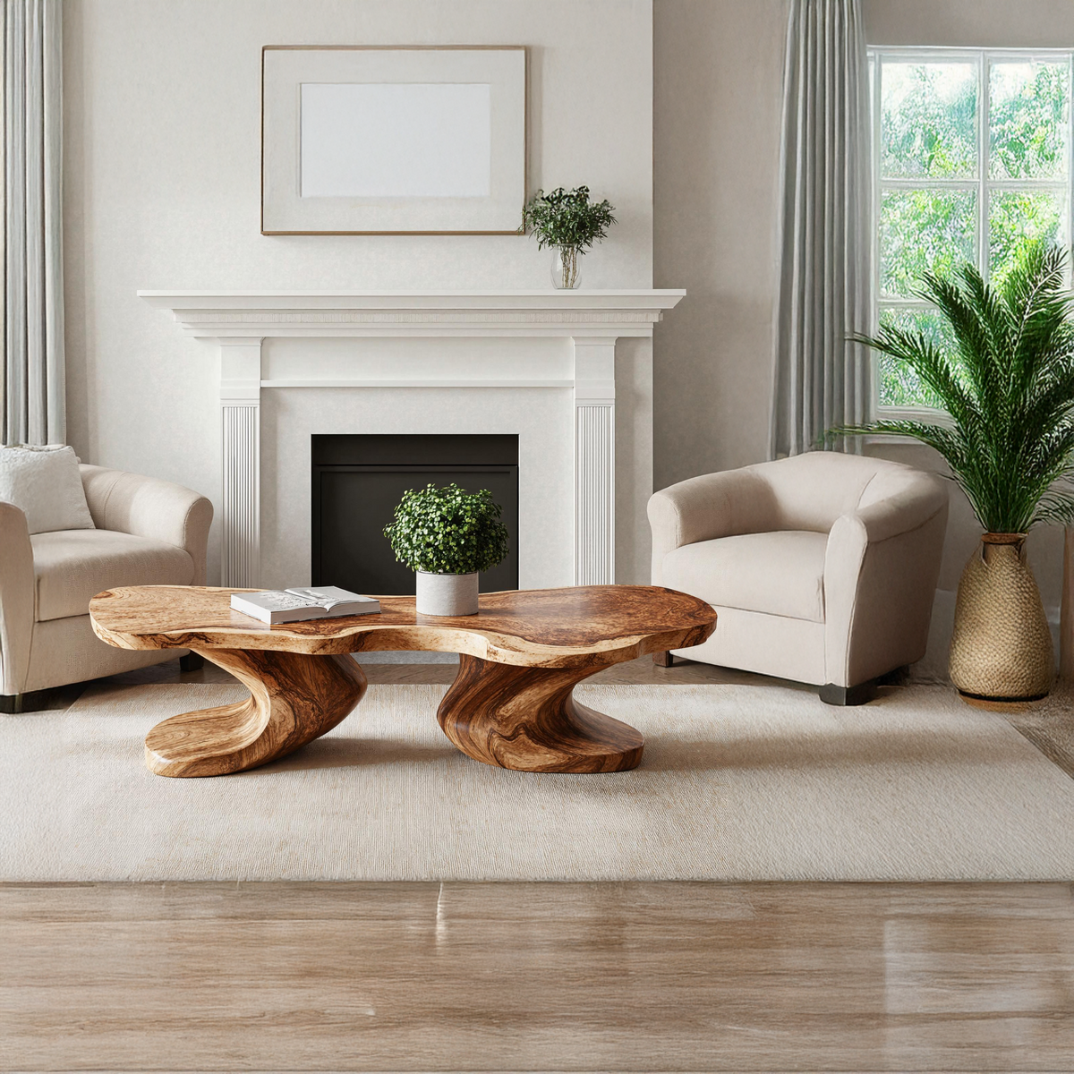 Farmhouse Natural Wood Coffee Table Antique Look