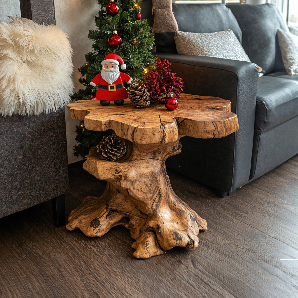 Handcrafted Live Edge End Table Christmas Decor