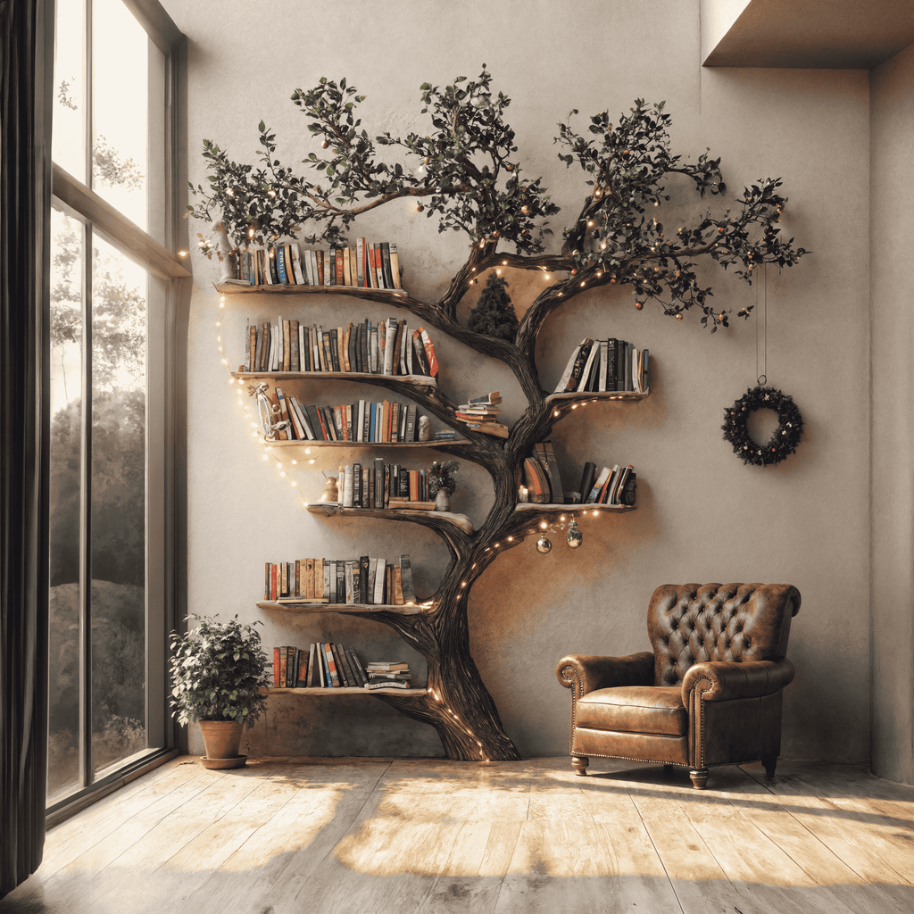Black Tree Branch Bookshelf, Mid Century Wall-Mounted Floating Shelf