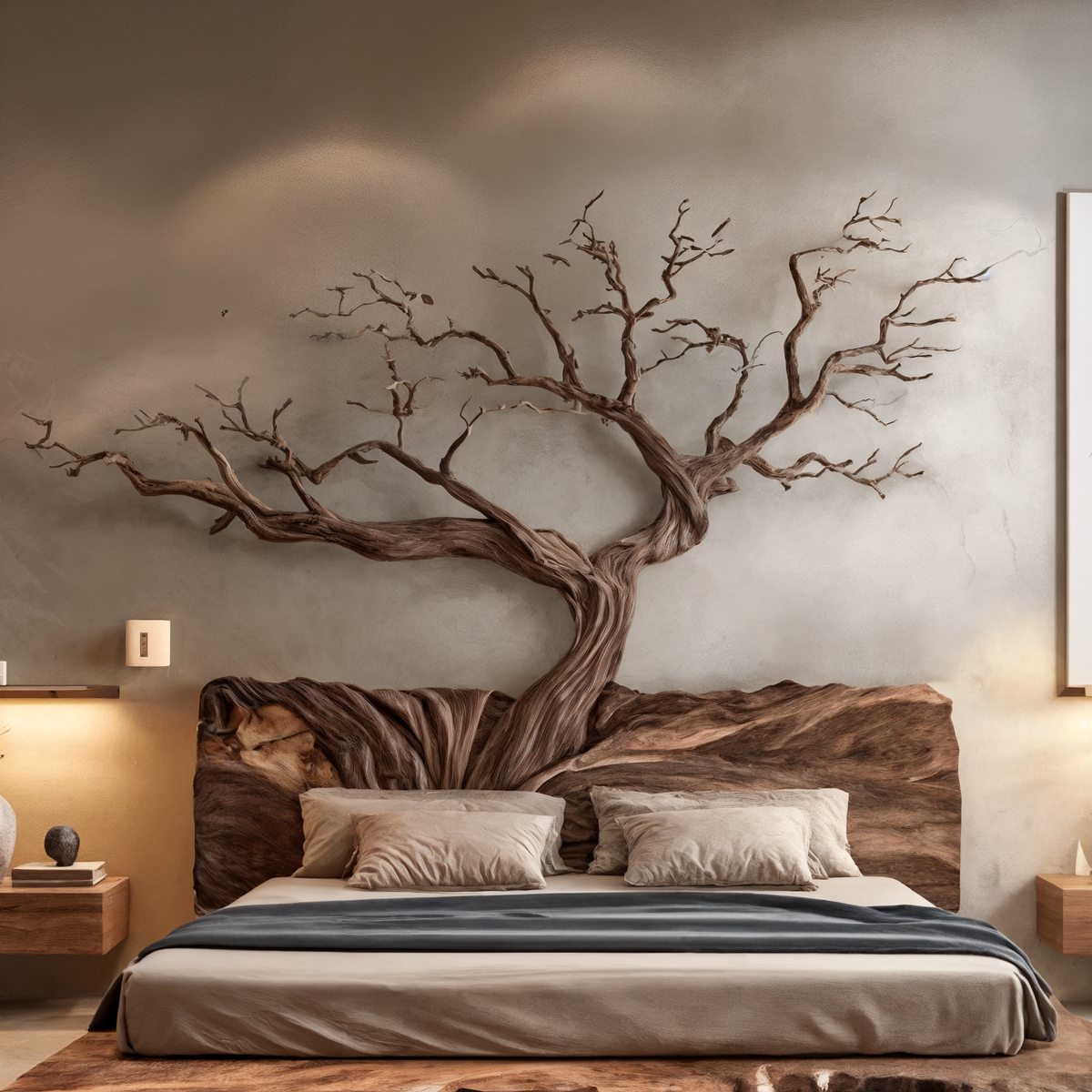 Sunburst Wall Headboard, Rustic Driftwood Solid Wood Bedroom Art