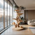 Wooden Cat Tree Tower, Large Modern Climbing Tree in Solid Wood