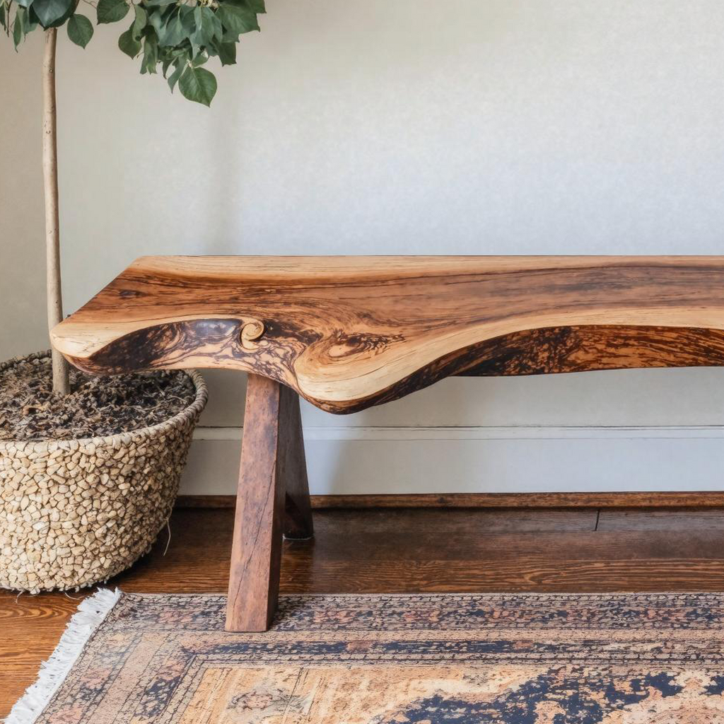 Handcrafted Wood Bench, Rustic Living Room and Foyer Seat
