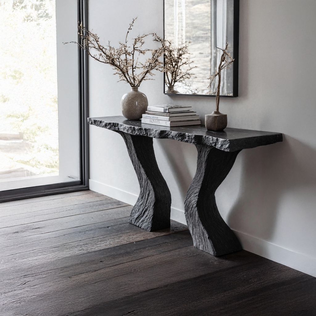 Handcrafted Black Wood Console Table For Entryways