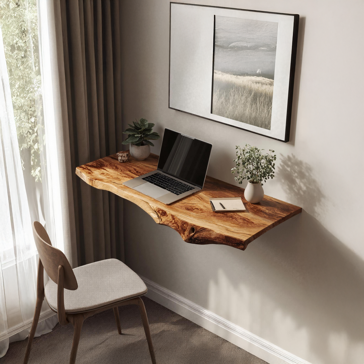 Farmhouse Solid Wood Floating Desk For Relaxed Home Environment