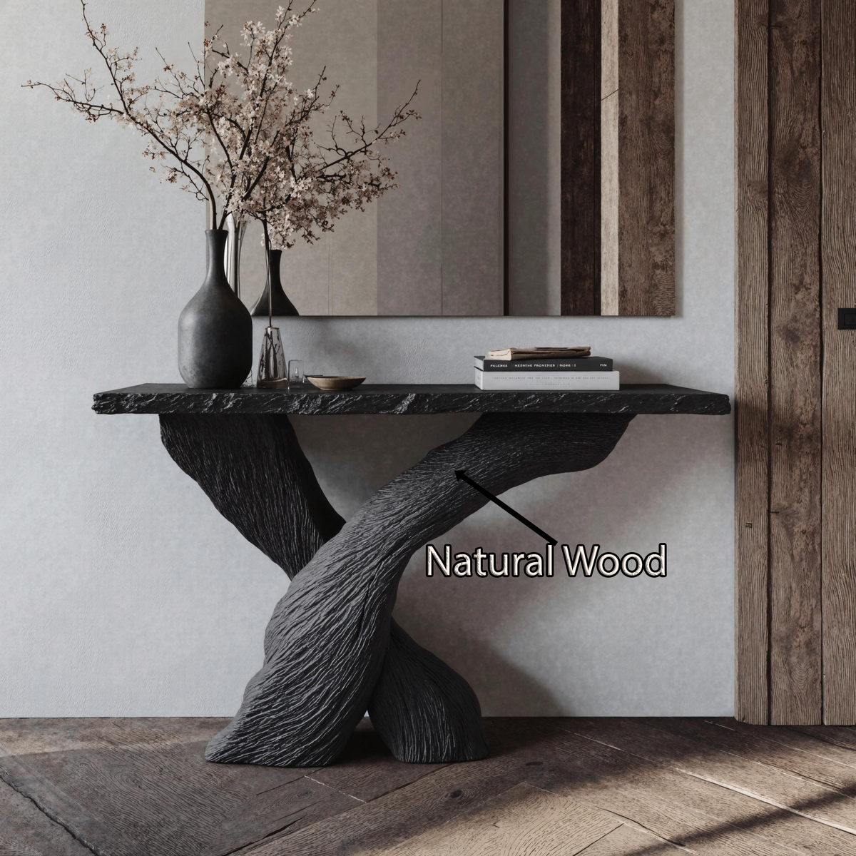 Black Console Table, Mid Century Modern Solid Wood Hallway Table