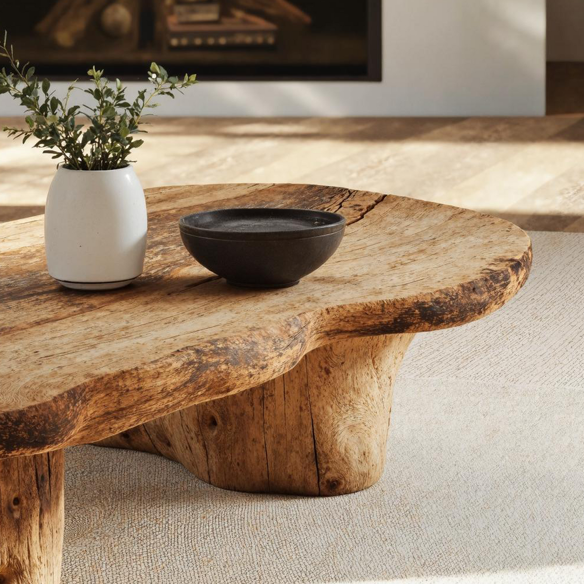 Vintage Wood Coffee Table, Low Rustic Centerpiece for Cozy Rooms