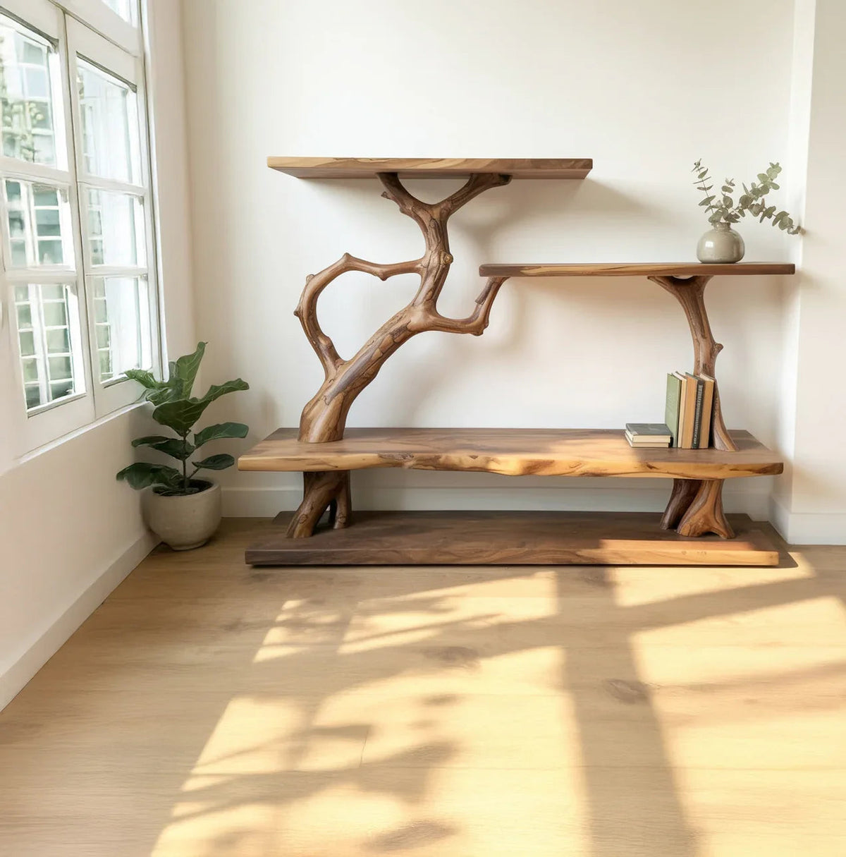 Narrow Rustic Console Table With Shelves