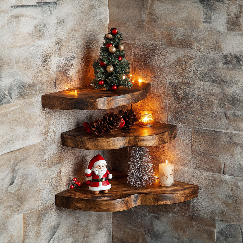 Christmas Corner Shelf Floating Shelf Live Edge Christmas Decor