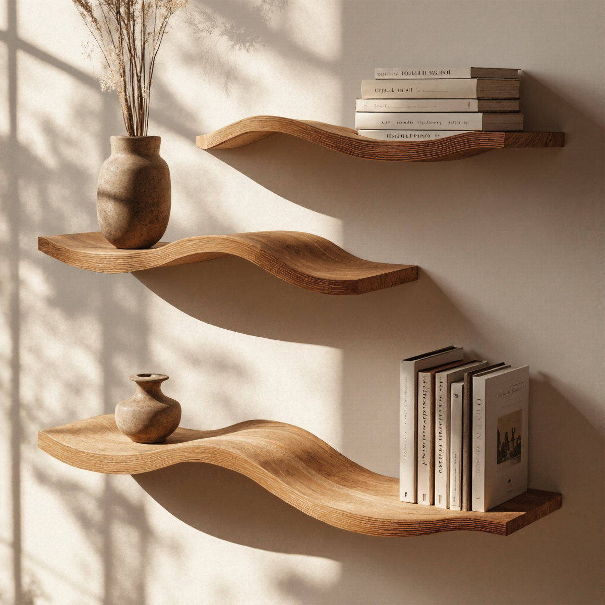 Wavy Floating Shelf, Farmhouse Live Edge Wood Shelf for Living Room