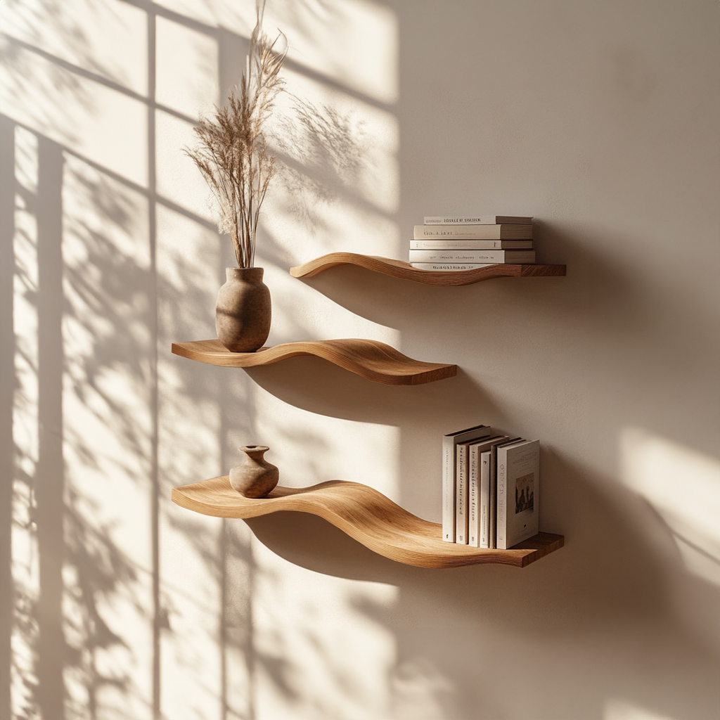 Wavy Floating Shelf, Farmhouse Live Edge Wood Shelf for Living Room