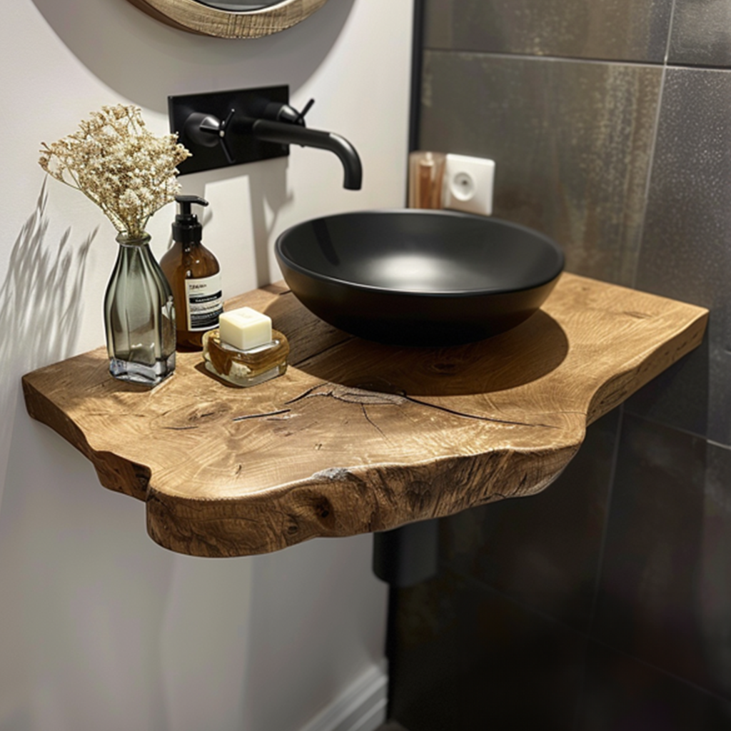 Live Edge Floating Vanity Shelf, Rustic Solid Wood Bathroom Shelf