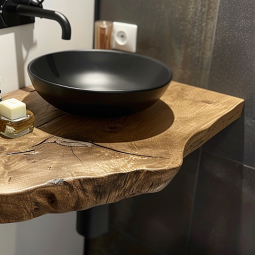 Live Edge Floating Vanity Shelf, Rustic Solid Wood Bathroom Shelf