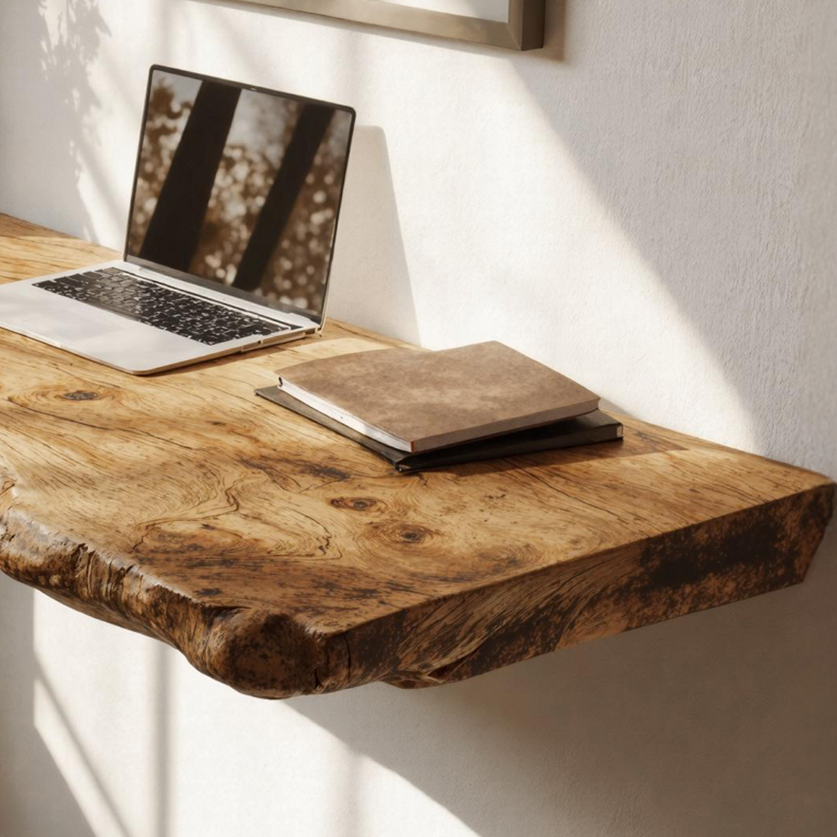 Floating Desk, Wall-Mounted Solid Wood Workspace for Small Rooms