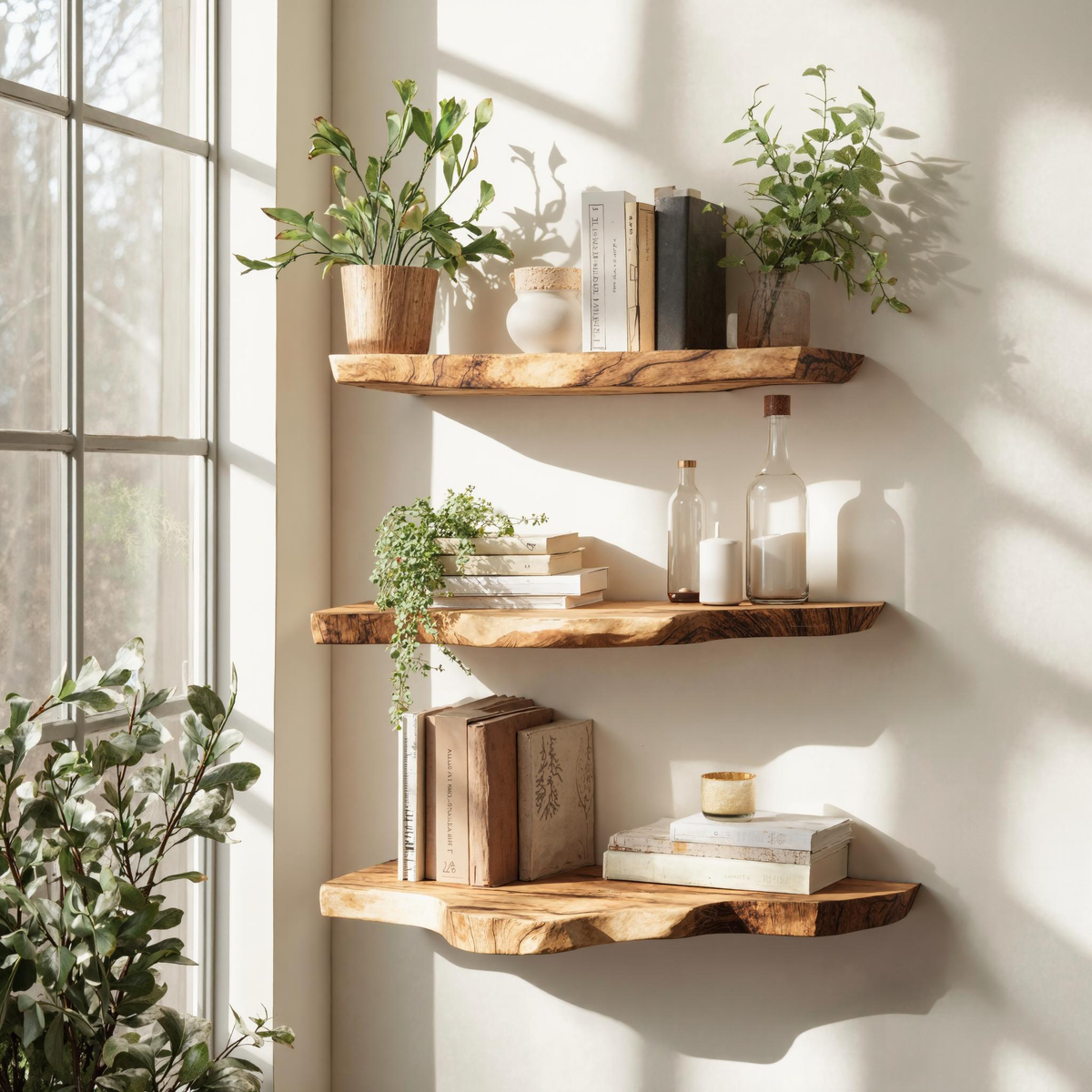 Handcrafted Live Edge Floating Bookshelf Furniture Decor
