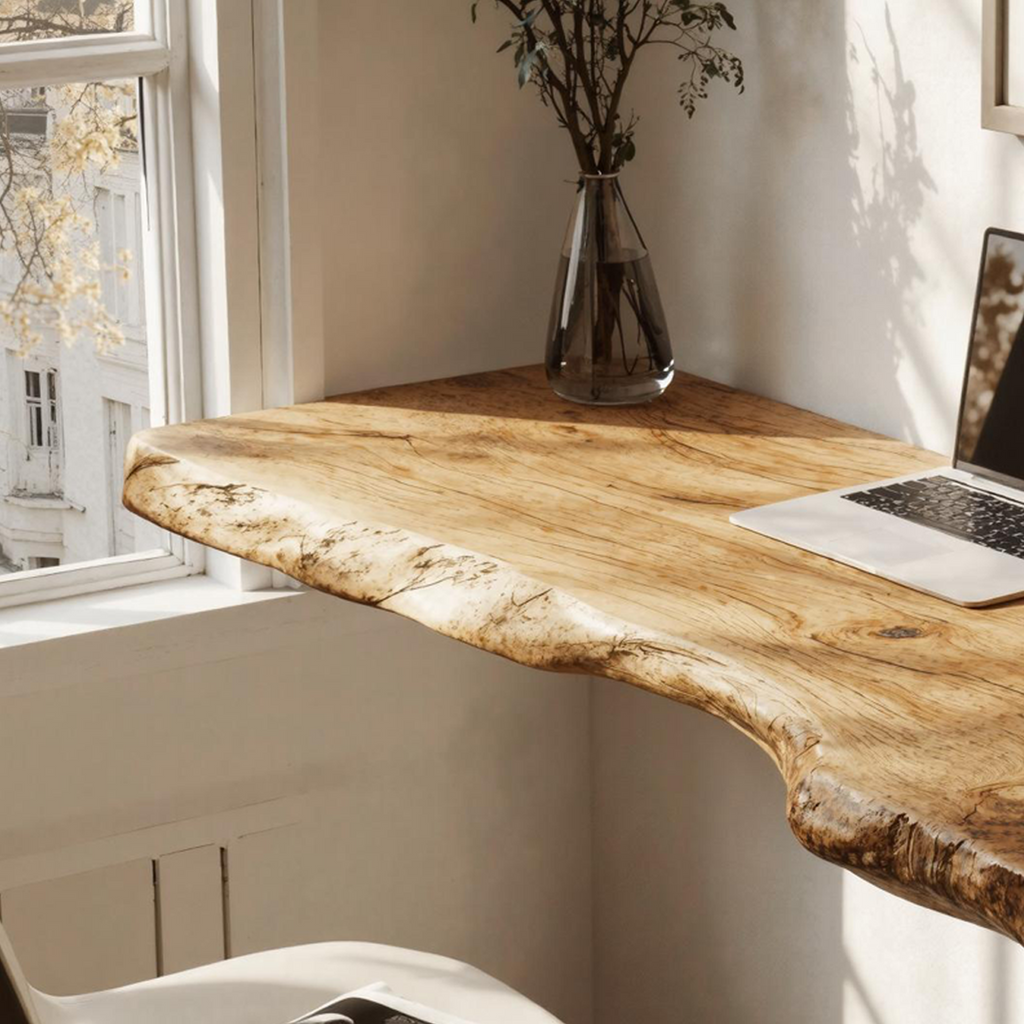 Floating Desk, Wall-Mounted Solid Wood Workspace for Small Rooms