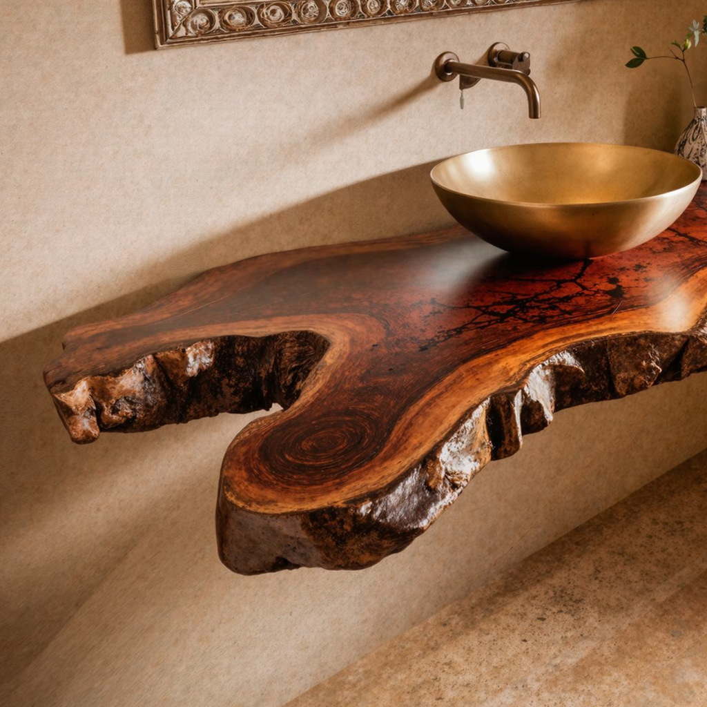 Floating Bathroom Vanity Shelf, Rustic Solid Wood Under-Sink Top