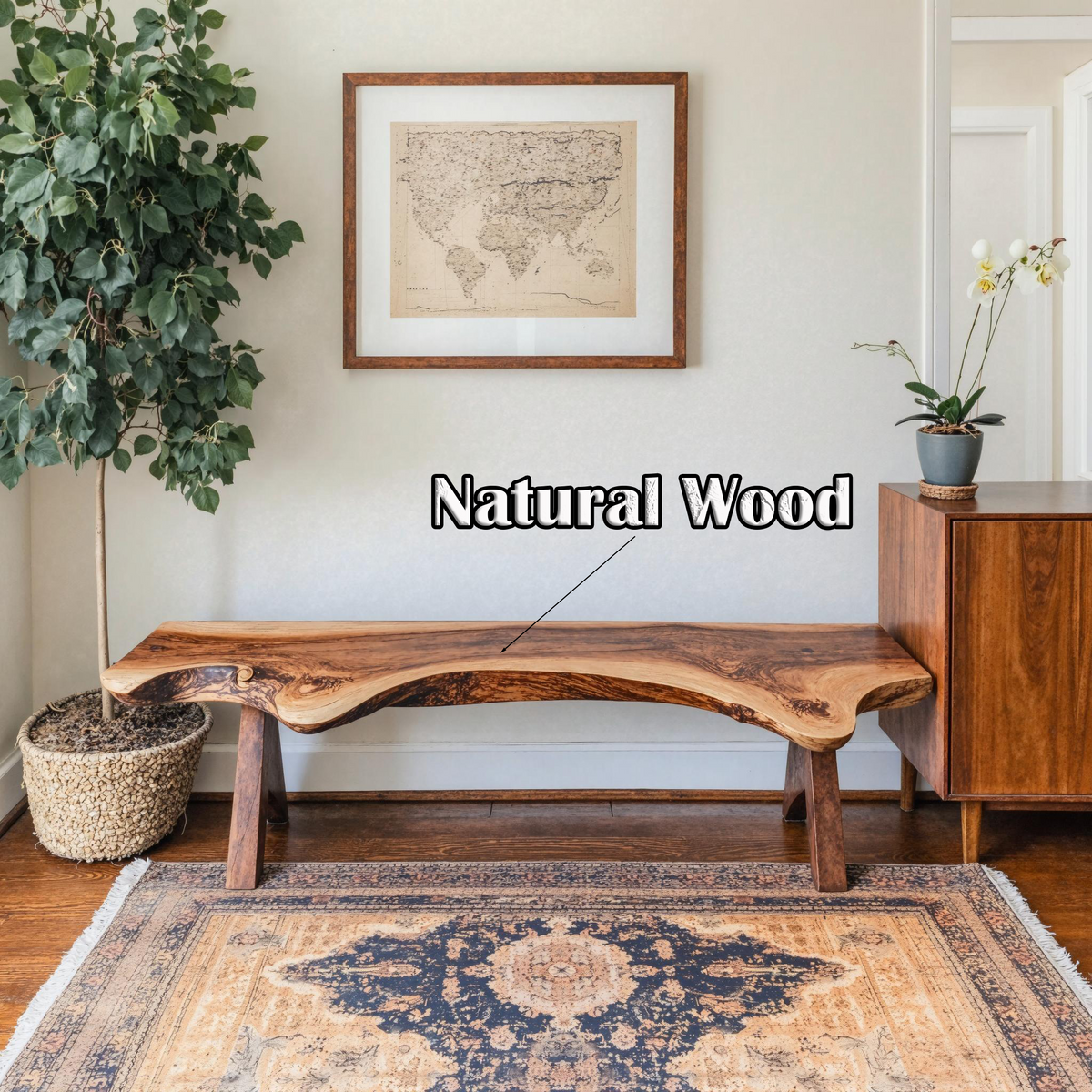 Handcrafted Wood Bench, Rustic Living Room and Foyer Seat