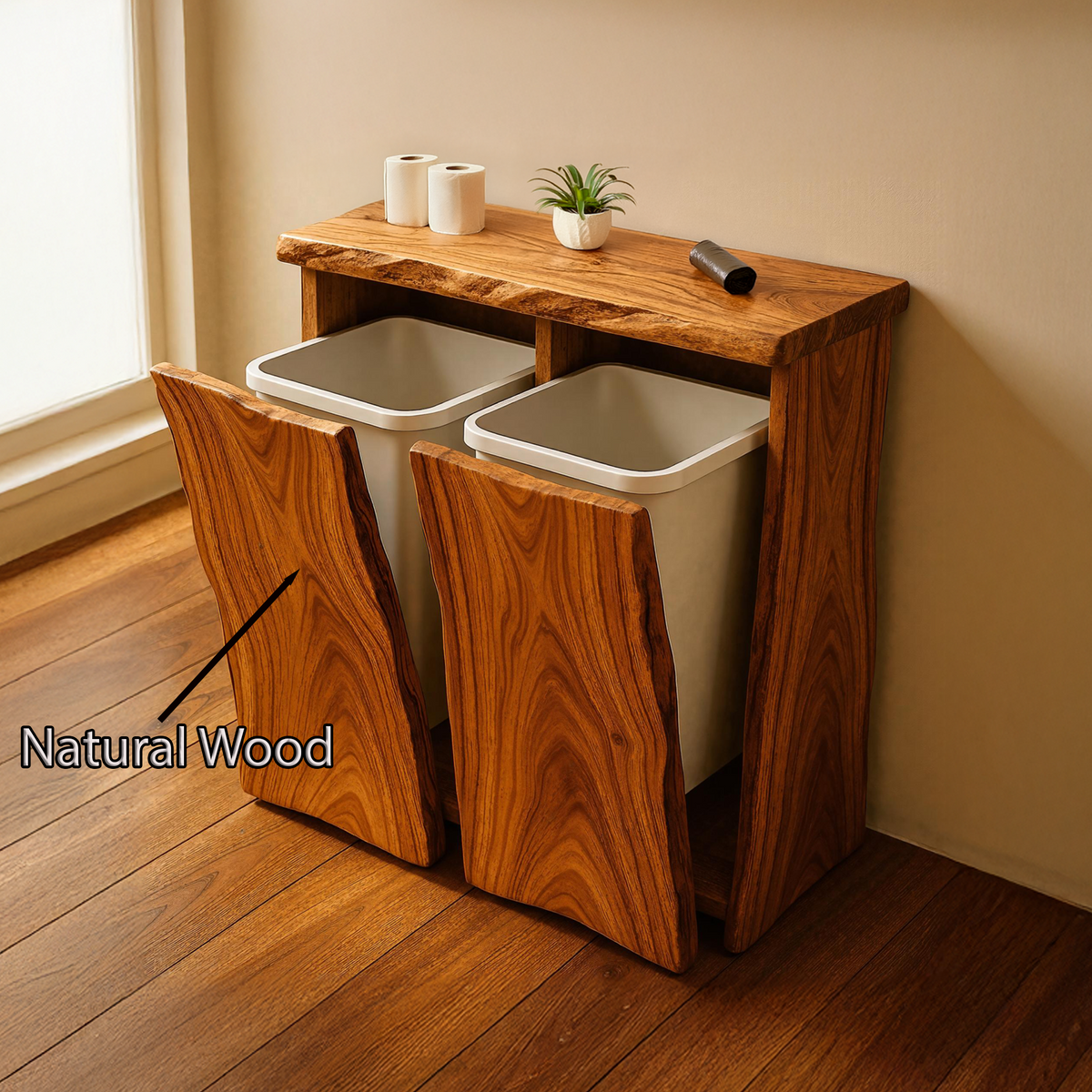 Farmhouse Wooden Double Tilt Out Garbage Bin For Dining Room Corner