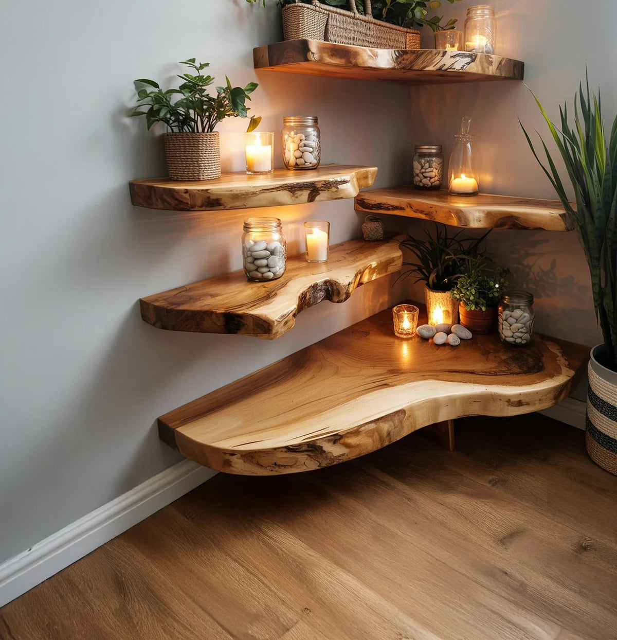 Live Edge Solid Wood Corner Floating Shelf
