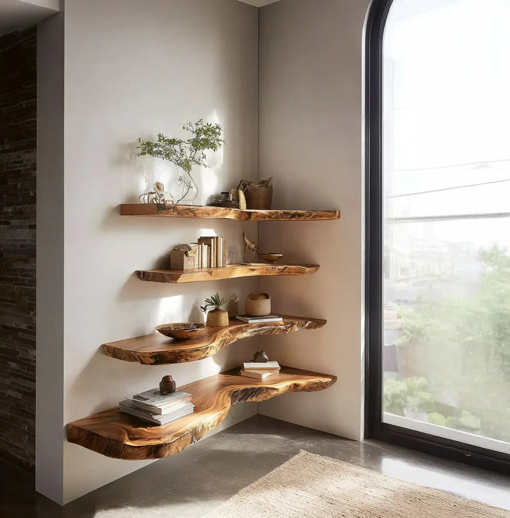 Rustic Floating Wall Shelf With Live Edge