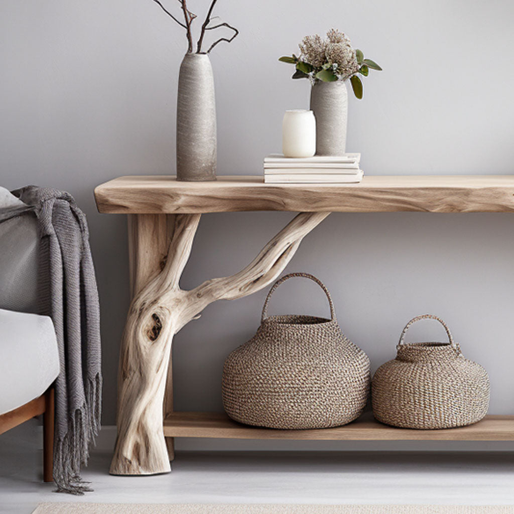 Decorative Console Table, Natural Wood Entryway Table for Hallway