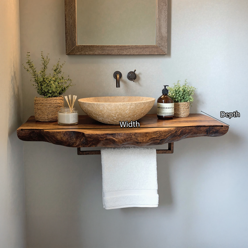 Handcrafted Bathroom Vanity Shelf, Rustic Floating Wood Sink Top