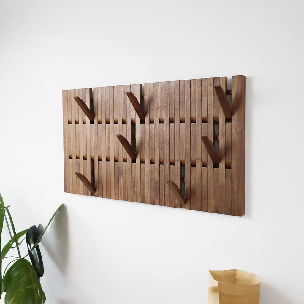 Piano Coat Rack Wall Mounted, Solid Wood Entryway Hanger in Oak