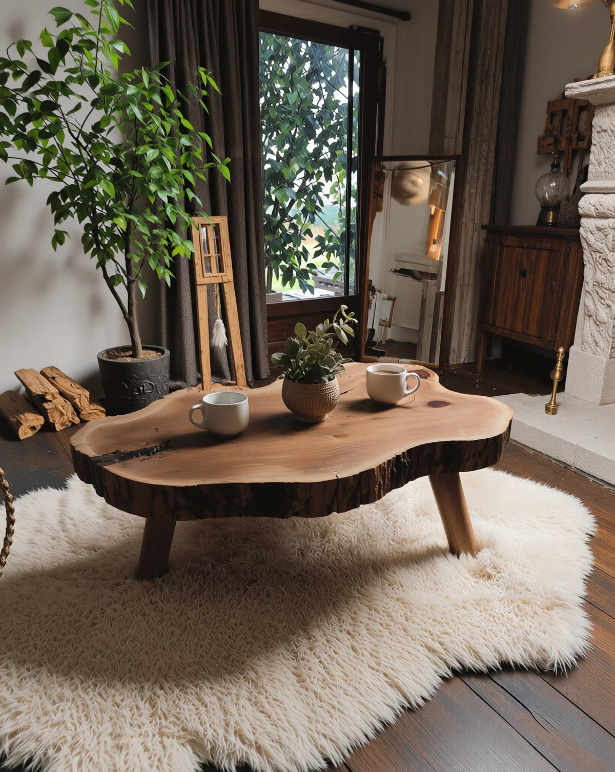 Sculptural Solid Wood Coffee Table