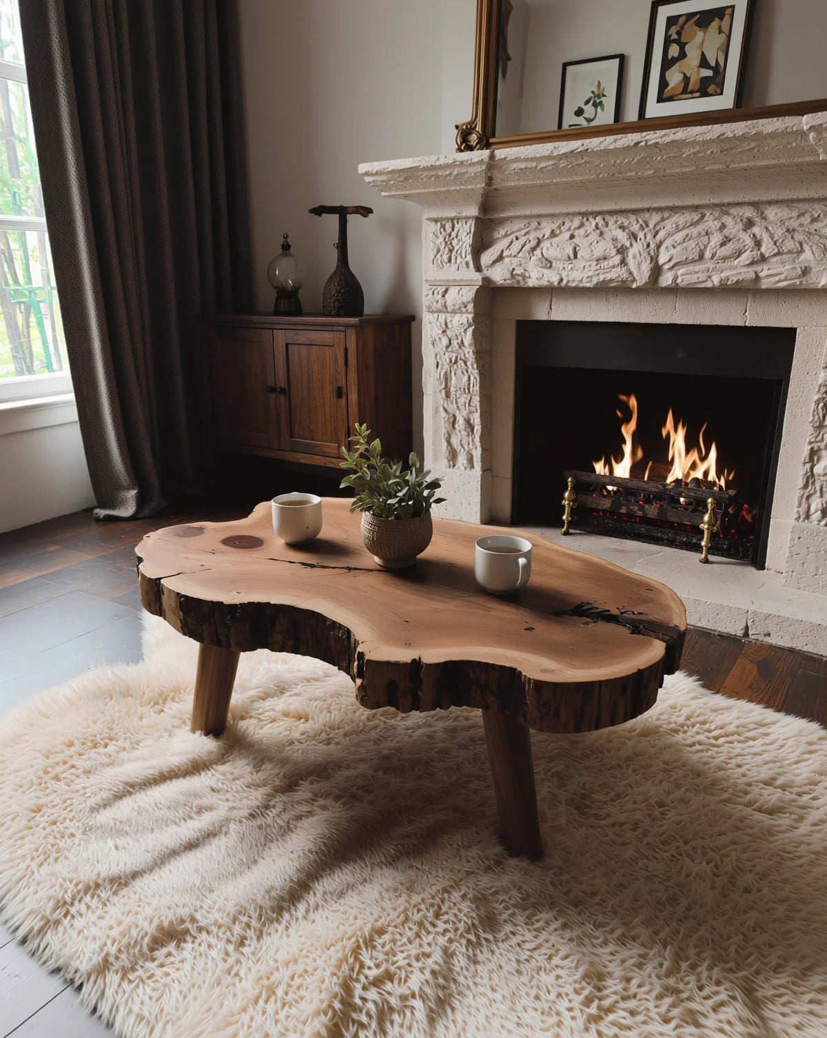 Sculptural Solid Wood Coffee Table