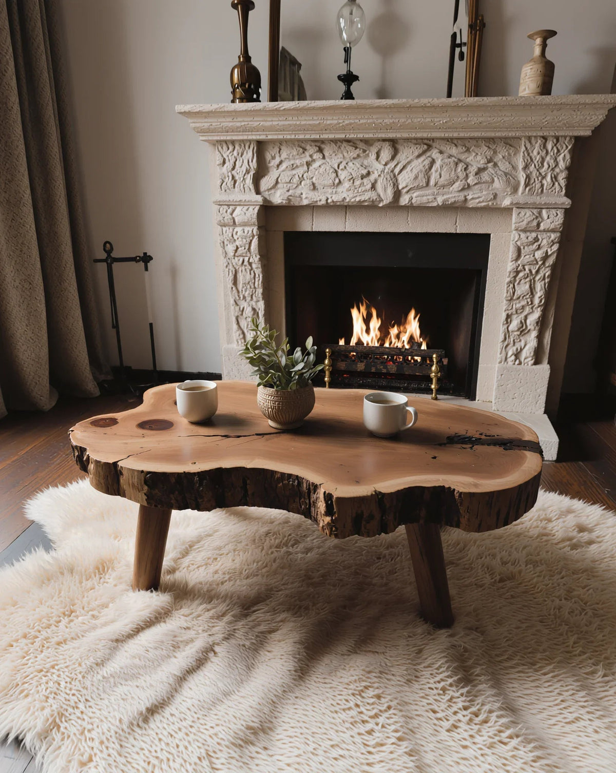 Sculptural Solid Wood Coffee Table