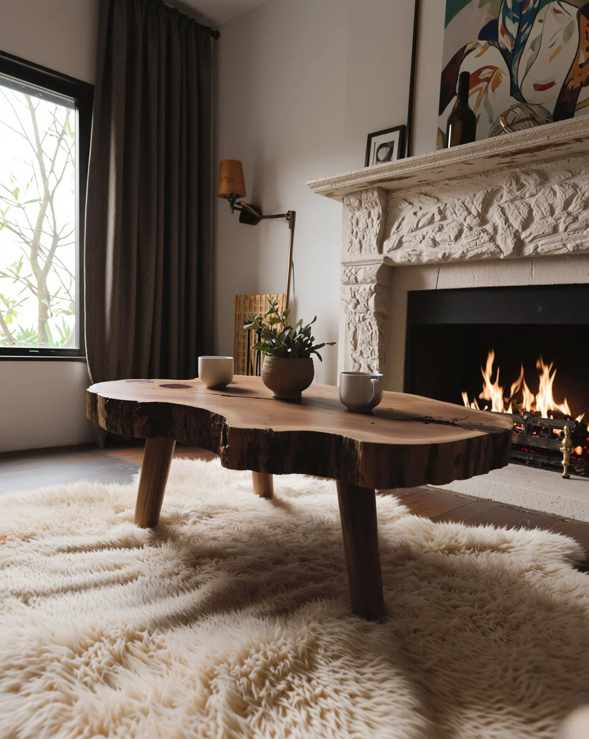 Sculptural Solid Wood Coffee Table