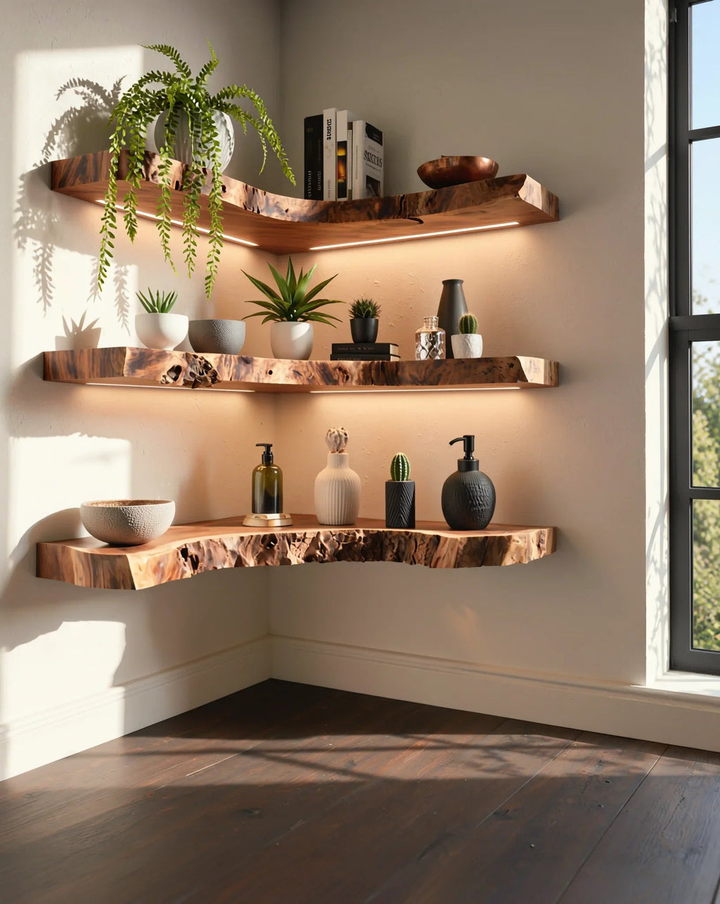 Live Edge Corner Floating Shelf