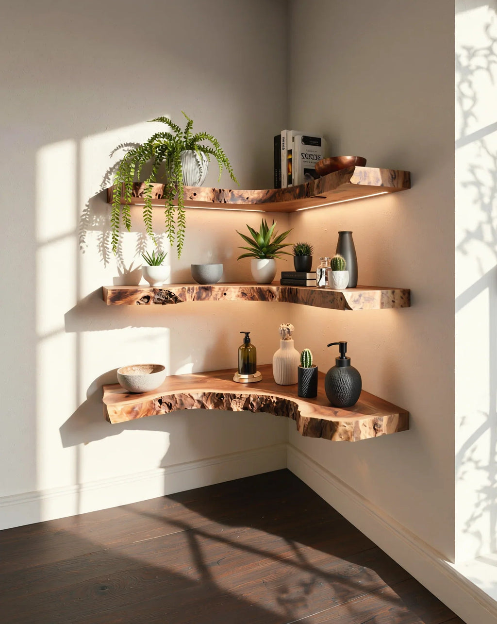 Live Edge Corner Floating Shelf