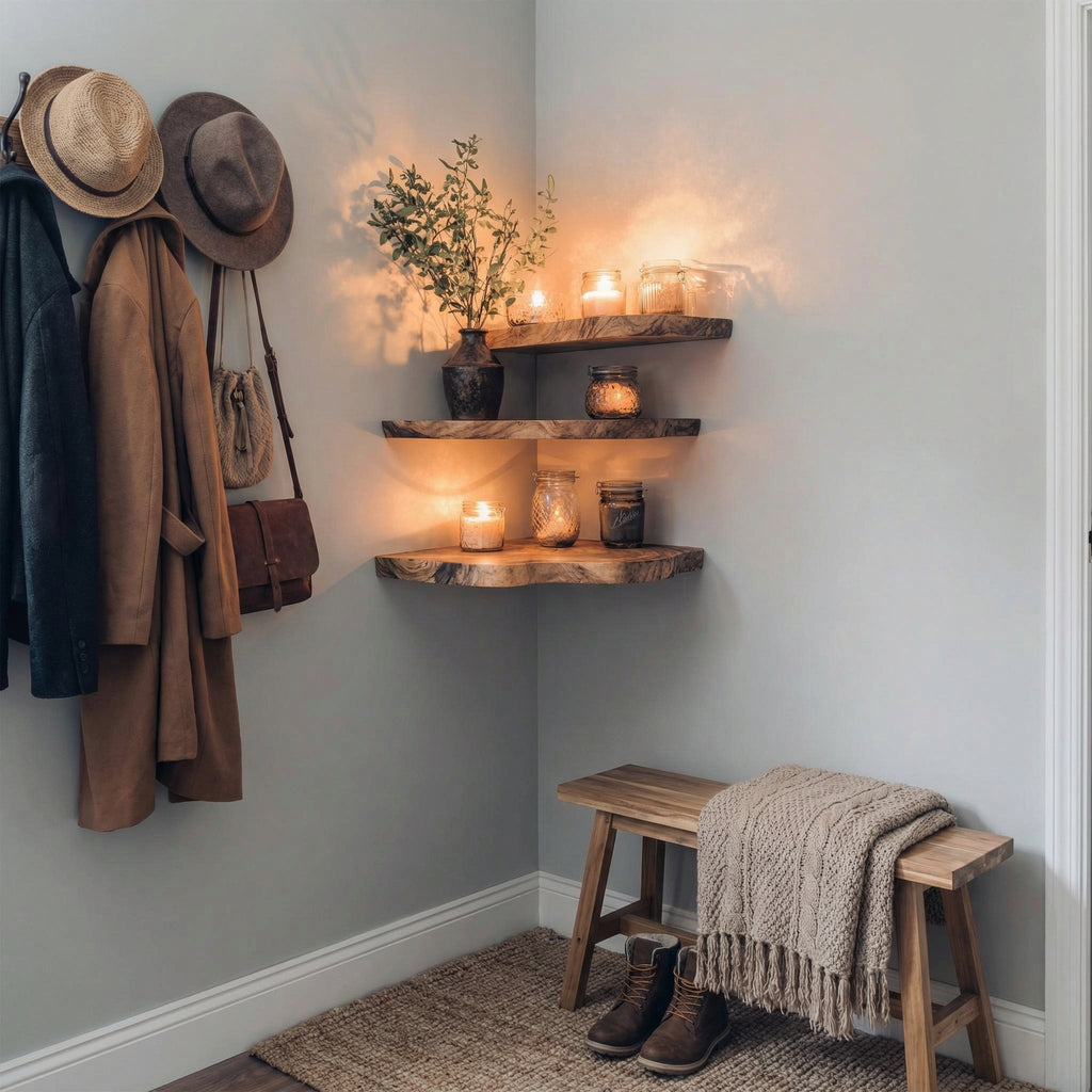 Corner Shelving Unit, Solid Wood Floating Wall Shelf for Books