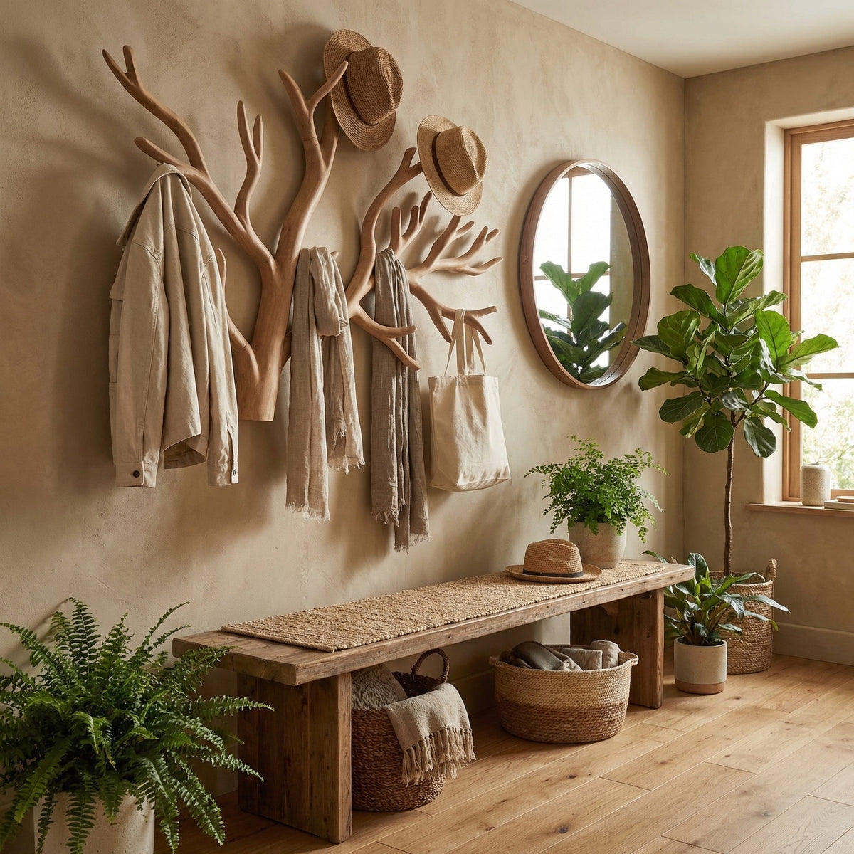 Driftwood Coat Rack, Custom Wall-Mounted Tree Branch Clothes Hanger