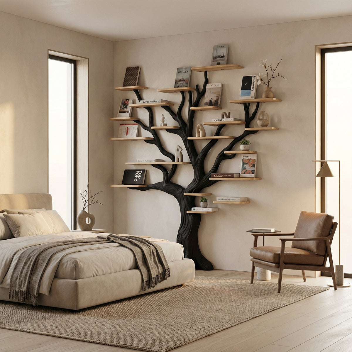 Tree Branch Floating Bookshelf, Oversized Wall-Mounted Wood Shelf