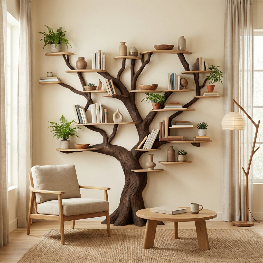 Tree Branch Floating Bookshelf, Oversized Wall-Mounted Wood Shelf