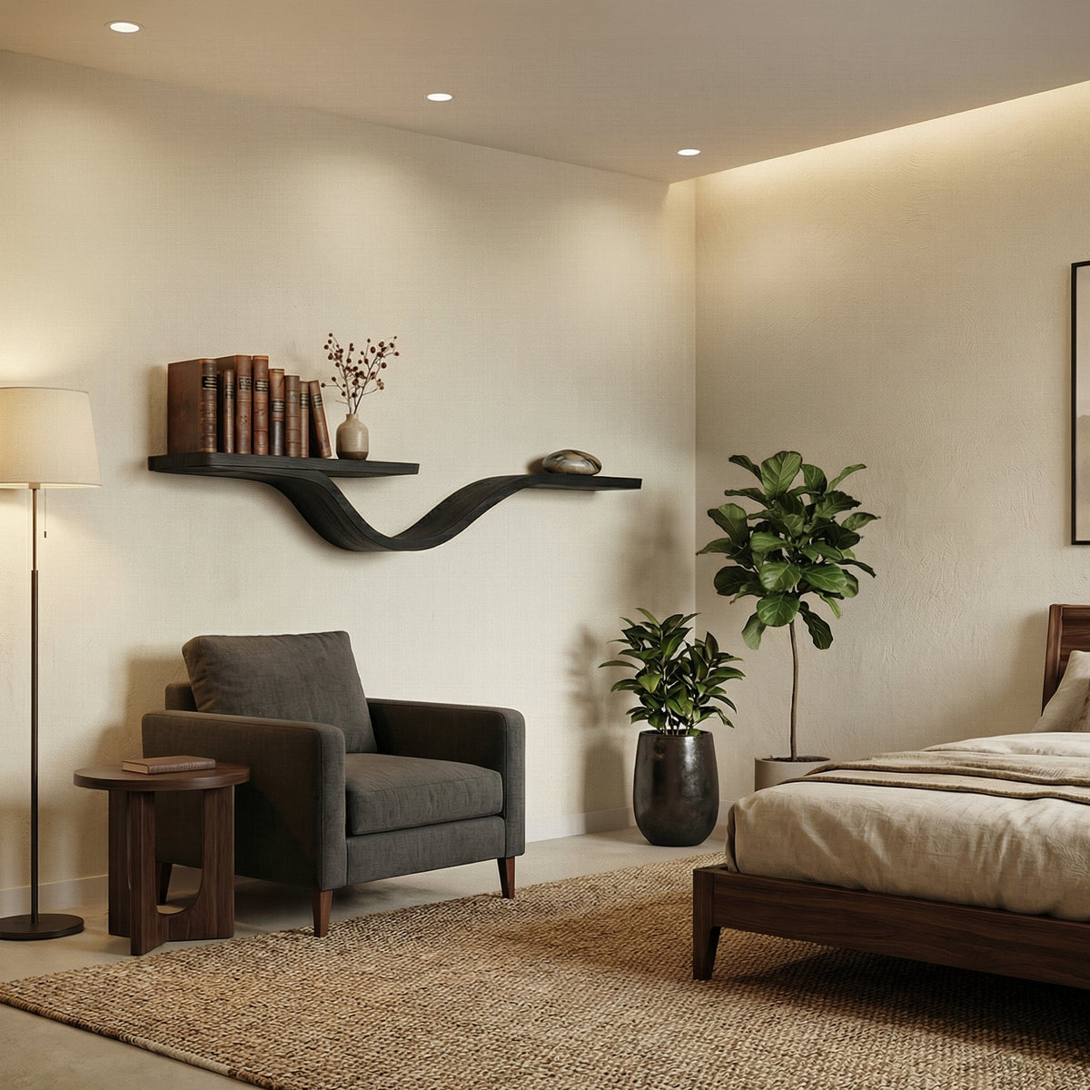 Wavy Floating Shelf, Rustic Live Edge Wall Shelf for Living Room