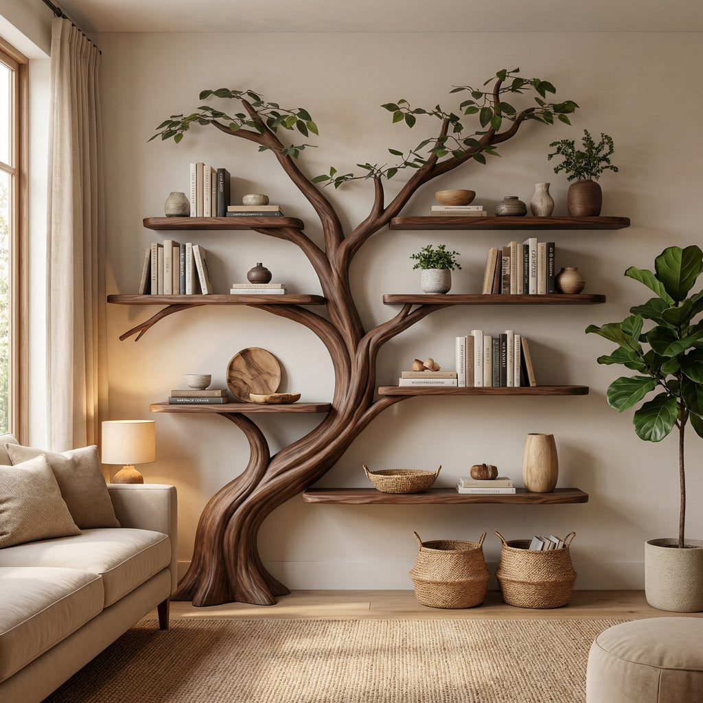 Driftwood Branch Shelf, Wall Mounted Floating Tree Bookshelf