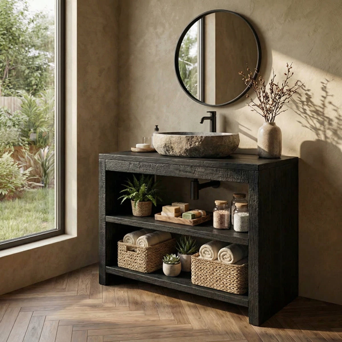 Custom Bathroom Vanity Cabinet, Live Edge Rustic Solid Wood