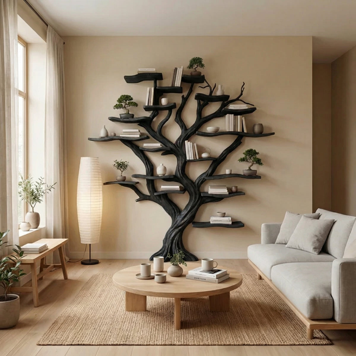 Tree Branch Bookshelf, Floating Solid Wood Wall Shelf Art