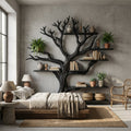 Rustic Tree Bookshelf, Wide Branch Library Wall for Living Rooms